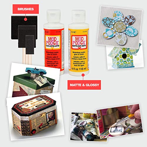 Mod Podge Decoupage Starter Kit, Gloss and Matte Medium with 3 Pixiss
