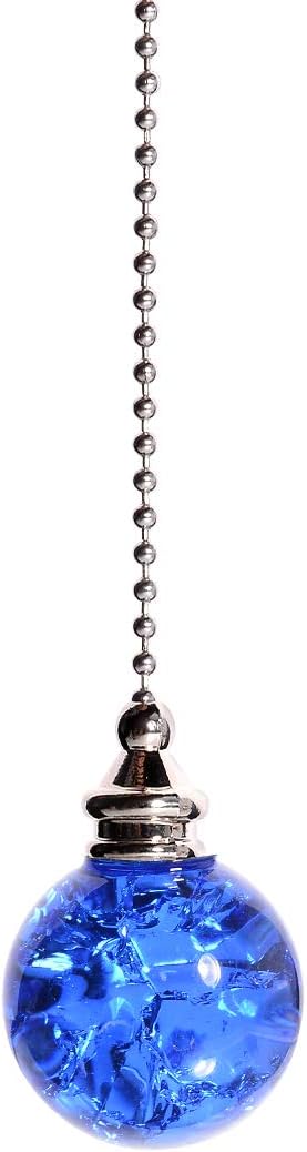 2PCS Blue Pull Chain Crystal Glass Ice Cracked Ball Pull Chain for Ceiling Fan Light Decoration 50cm Extension Chain - - 