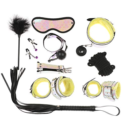 Kismet168 Hot Sale Women’s Couples’ 10PCS Leather Handcuffs Set-Adult Six-Toys for Cosplay Game (Yellow)