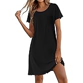 Ekouaer Bamboo Viscose Sleep Shirts for Women Soft Nightgowns Short Sleeve Ruffled Night Shirts with Chest Pocket S-3XL
