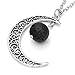 Top Plaza Women Fashion Aromatherapy Black Lava Rock Stone Essential Oil Diffuser Necklace Bracelet Set,Natural Gemstone Hollow Crescent Moon Necklace Jewelry Set