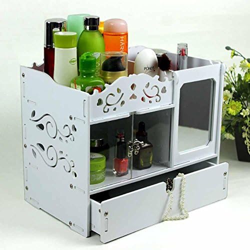 FLHSLY Mirror Waterproof Cosmetic Storage box Drawer style Desktop Storage box Multifunction Cosmetic case storage Desktop