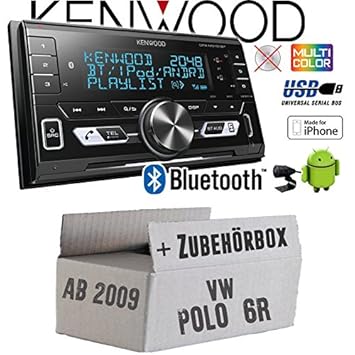 VW Polo 6R - Autoradio Radio Kenwood DPX-M3100BT - 2-Din Bluetooth USB VarioColor Einbauzubehör - Einbauset