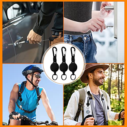 Retractable Key Fob, 3 Pieces, Key Ring, Lanyard, Extendable ID Card Yo-Yo with 60 cm Steel Wire Cord, Pass Holder, with Carabiner, Black, Black, Black