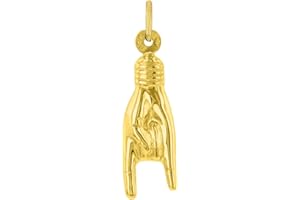 Jewelry America 14K Yellow Gold Mini Hand Charm Mano Cornuto Good Luck Sign Pendant