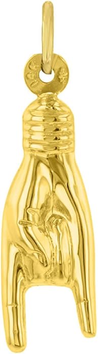 14 K Or jaune à la main Charm Mano Cornuto Good Luck Sign Pendentif: JewelryAmerica