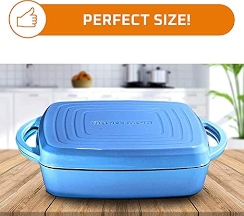 Bruntmor 2-in-1 Square Enamel Cast Iron Dutch Oven With Handles