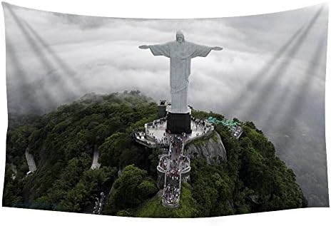 PUPBEAMO PRINTS Statue of Jesus, Rio de Janeiro - World- #11217 Wall Tapestry Art For Home Decor Wall Hanging Tapestry Bedroom Living Room Dorm Decor 60x40 Inches