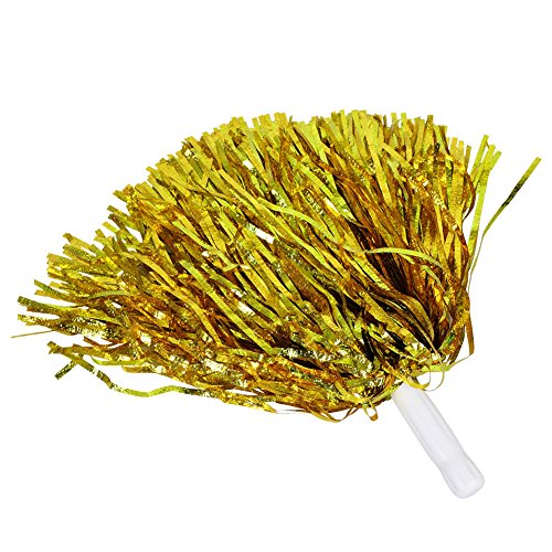 Sanlan Cheerleader Pom Poms (6pcs) Cheerleading Poms Metallic Foil Pom Poms Squad Cheer Sports Party Dance Useful Accessories,Plastic Cheerleading Pom Poms for Sports Cheers (gold)