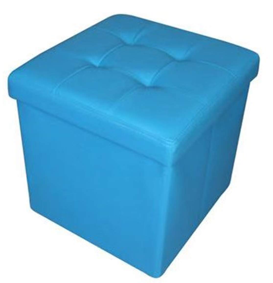 HomeHarmony® Quilted Top Folding Storage Ottoman Seat, Stool, Toy Storage Box Faux Leather (Teal Blue, Medium)