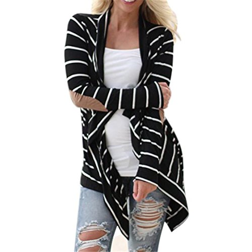 Mose Women Cardigans Oversized Coat, Womens Mini Coat Striped Patchwork Black and White Striped Long Ladies Jacket Casual Cotton Blend Fashion Long Sleev Outwear New (Black, XXL) - Thumbnail 2