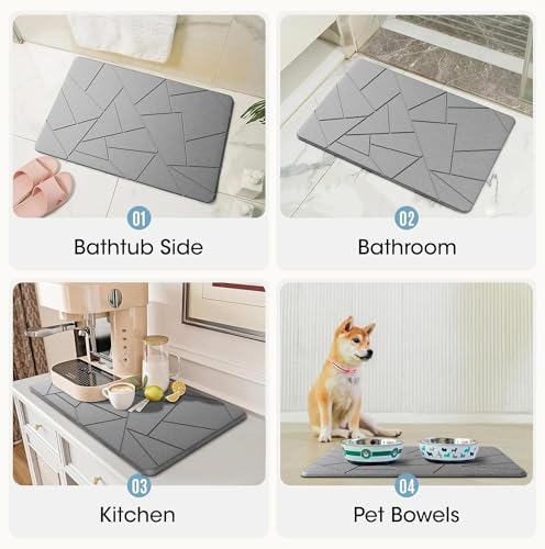 SLEEPHEAD®Premium Stone Bath Mat - Super Absorbent Diatomaceous Earth Shower Mat - Quick Drying Bathstone for Bathroom Floor - Modern Diatomite Bathmat (Triangle - Dark Gray, Large (23.6" x 15.4"))