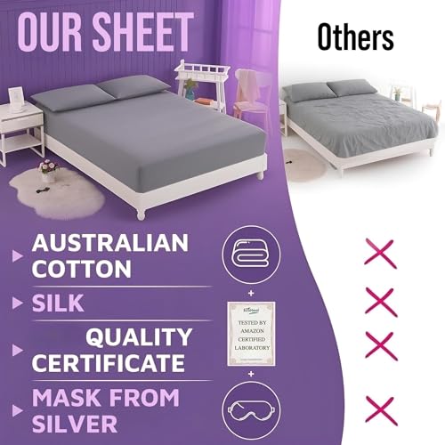 Grounding Sheets Queen 74% Organic Cotton 22% Silver 4% Silk Fitted Size Bed Sheet - Grounded Earth Deep Pocket - Well Bedding for Better Sleep, Gray
