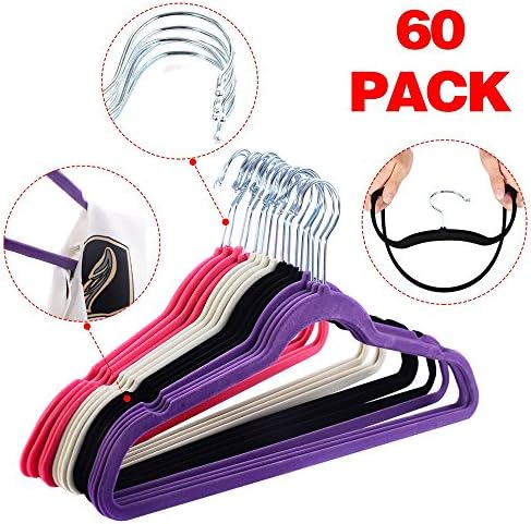 Standard Hangers 60PCS Non Slip Velvet Clothes Suit Shirt Pants Hangers White, Black, Purple, Red Pittayadomeshop