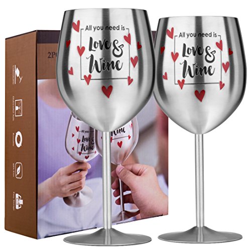 Avery Barn 2pc Stainless Steel Wine Glass Set - Shatterproof, Dishwasher Safe, 19 oz Modern Metal Glasses - Perfect Gift