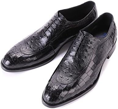 DeliverSmile Black Mens Dress Shoes Genuine Leather Knurling Patterns Point-Toe Oxford Shoe (Size 10)
