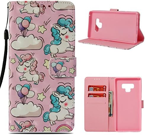 Galaxy Note 9 Case (6.4"), 3D Relief PU Leather Wallet Flip Cover with Credit Card Slot and Kickstand Magnetic Folio Case for Samsung Galaxy Note 9-2018 Newest Released (Pink Pony)