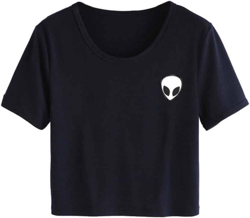UR Ladies Teen Girls Short Sleeve Funny Cute Alien Crop Top T-Shirt