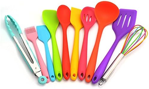Keynew 10 Piece Premium Silicone Kitchen Cooking Utensils Set in Assorted Colors Heat Resistant Baking