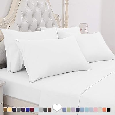 BYSURE Hotel Luxury Bed Sheets Set 6 Piece(Full, White) - Super Soft 1800 Thread Count 100% Microfiber Sheets with Deep Pockets, Wrinkle &amp; Fade Resistant
