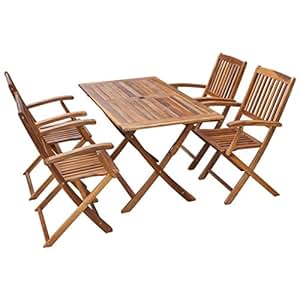 Amazon.com: Festnight 5 Pieces Acacia Wood Folding Outdoor Patio Dining Table with Slatted ...