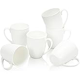 COSTMANCE 12 Oz Coffee Mugs Set of 6, Fine Bone China Mugs, White Ceramic Coffee Cups, Rhombus Relief Texture, Lightweight Tea Mugs for Latte, Hot Cocoa, Women, Men