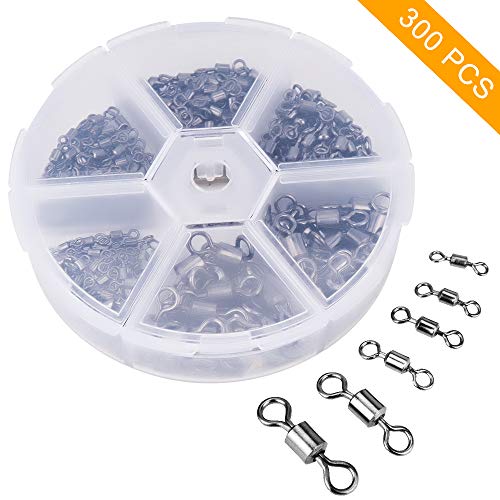 300Pcs Stainless Steel Rolling Barrel Fishing Swivel, Silver Nickel Ball Bearing Swivel, 100% Copper High Strength Snap Connector Fishing Accessories Fishing Tackle Box Kit #1, 2, 5, 7, 8, 10 - Thumbnail 7