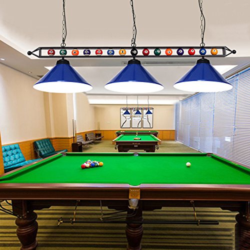 Chende 59'' Hanging Pool Table Light Fixture for Game Room Beer Party, Ball Design Metal Billiards Light with 3 Lamp Shades , Suitable for 7' or 8' Tables (Blue) - Thumbnail 2