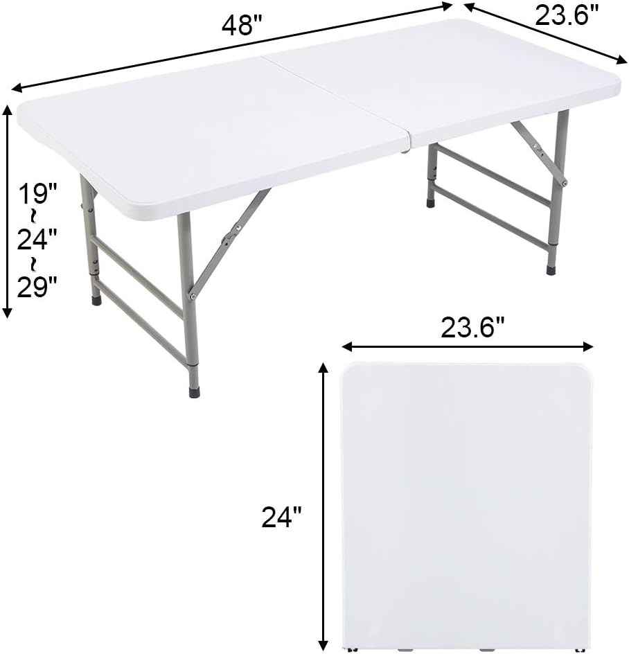 FORUP Folding Utility Table, 4ft Fold-in-Half Portable Plastic Picnic Party Dining Camp Table: Furniture & Decor