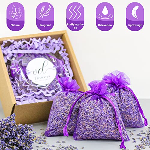 Lavender Sachets, 12 Packs Dried Lavendar Flower Sachets, Sachets Dried Lavender Lasting Dry Flowers Sachets Bulk Natural Air Freshener Fragrance Products for Drawers, Closets, Dressers, Car, Home