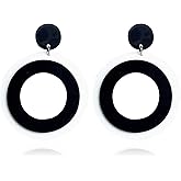KaFu Lightweight Hollow Round Acrylic Dangle Earrings White Black Geometric resin Round Fashion Earrings for Women Girls Party Jewelry Gift