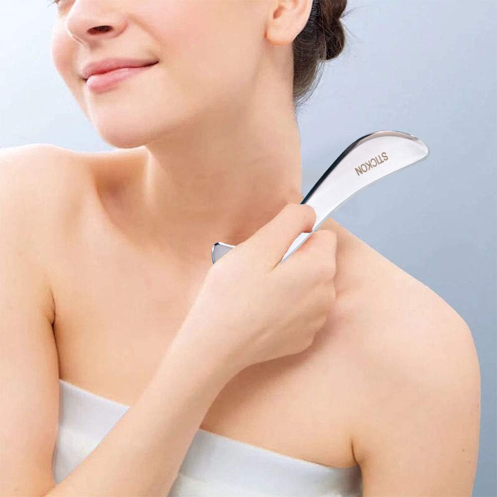 Stainless Steel Gua Sha Scraping Massage Tool - STICKON IASTM Tools Great Soft Tissue Mobilization Tool (D Shape): Health & Personal Care