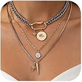 Gold Layered Necklaces for Women, 2PCS/3PCS Mixed Metal Necklace Set with Gold and Silver Necklace Chains with Evil Eye, Star & Spike Charms, Chunky Necklaces for Women & Necklace Stack Trendy Pendant Jewelry Birthday Valentines Day Gifts for Her