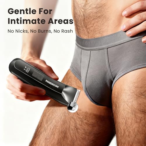 MAXGROOM Manscape 3-In1 Body & Pubic Hair Trimmer for Men, IPX7 Waterproof Ball & Groin Shaver with LED Light, Electric Razor with Travel Pouch & USB Rechargeable