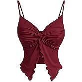 SHENHE Women's Twist Open Front Spaghetti Strap V Neck Split Hem Sexy Y2k Cami Top Tank