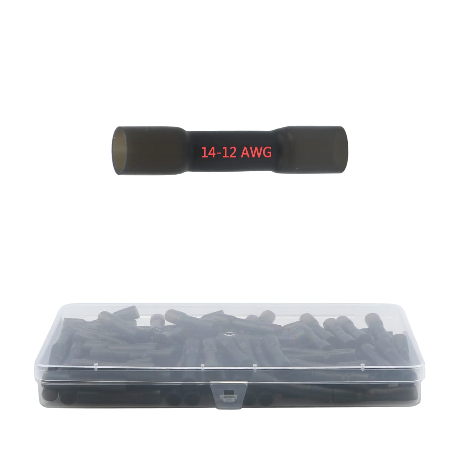 Heat Shrink Butt Connectors Kit,100 Pcs Insulated Waterproof Wire Crimp Terminals,Heat Shrink Tube Electrical Connectors, Cable Connection For Home,Factory,Cars,Ship,Distribution Box(14-12AWG black)