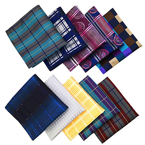 MENDENG Mens 10 Pack Assorted Cotton Polka Dots Pocket Square Handkerchief Hanky