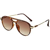 mincl Womens Oversized Pilot Sunglasses Retro Trendy Round Sun Glasses Big Brown lens Vintage Double Beam Shades