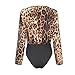Women Jumpsuit Fitfulvan Leopard Printed V-Neck Bodysuit Catsuit Yoga Long Sleeve Bodysuit Ladies Casual Playsuit Top