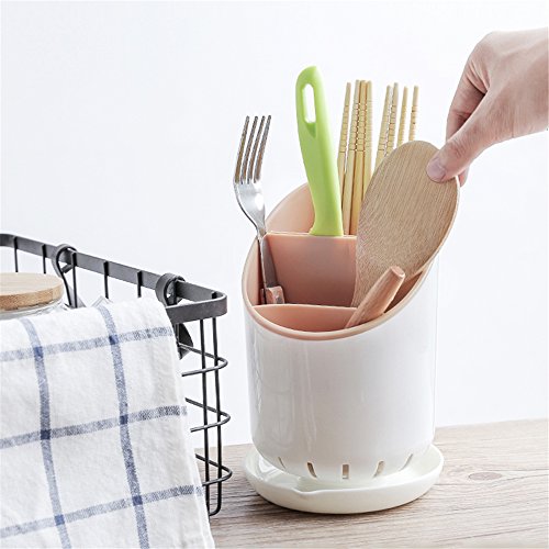 Microbird Plastic Utensil Holder Large Capacity Organizer Crock For Kitchen and Cooking Gadgets (Blue)