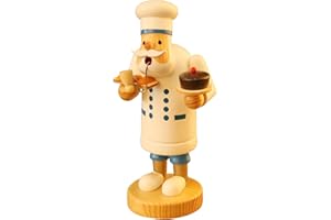 PIONEER-EFFORT Wooden Incense Smoker Figurine 7.5 Inch - Handcrafted Baker with Coffee Cup & Cake Design, Rustic Christmas Table Decoration for Home or Café Display