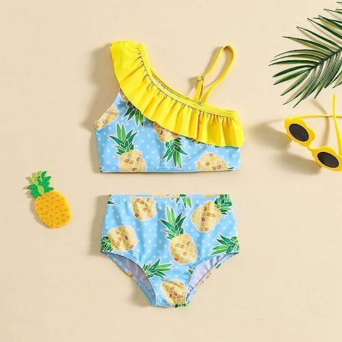 Toddler Kids Girls Cute Print Swimsuits Sleeveless Ruffles Bikini Set Summer Swimwear Two Piece Bathing Suits Beachwear