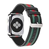 Guigong Apple Watch Band, Nylon with Genuine Leather Sport Replacement Strap Wrist Band with Metal Adapter for Apple Watch / Sport /Edition (Black 38mm)