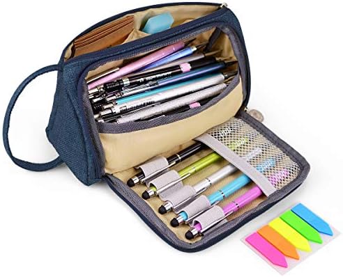 Pencil Case, Big Capacity Pen Case with Double Zippers Durable Cosmetic Zip Pencil Bag Abrzon Large Storage,7.9x4.33x3.54 inches, School & Office Supplies, Free for Sticky Note,Blue