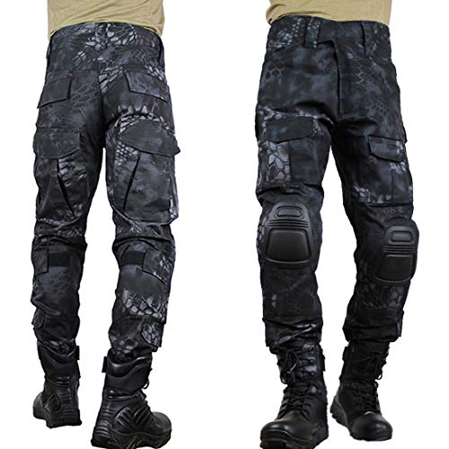 Men's Multicam Tactical Pants Multi-Pockets Military Camo Outdoor Airsoft Combat Hunting Pants with Knee Pads (HM, US L=Tag 36)