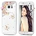 Mavis's Diary Galaxy S7 Edge Case 3D Handmade Bling Crystal Lovely Pink Gems Butterflies Cute White Butterfly Shiny Glitter Diamonds Rhinestones Full Edge Hard PC Cover for Samsung Galaxy S7 Edge
