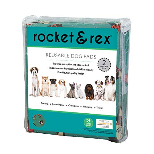 rocket & rex Washable, Puppy Pee Pads. Waterproof, Pet Training Reusable Pads. Leak-Proof and Absorbent. Whelping, Incontinence, Travel. (30" x 36" - 2 Pack, Hipster Dog) - Thumbnail 5