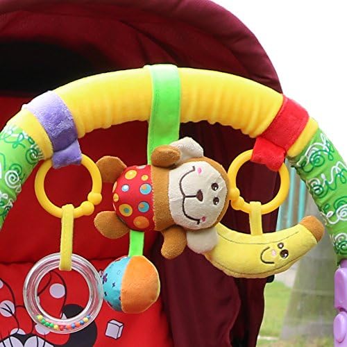 Hoyo Baby Infant Pram Charm Music Toy Bed Stroller Hang Bell Rattles, Animal Monkey Friends，Moon , Rattle， Yellow