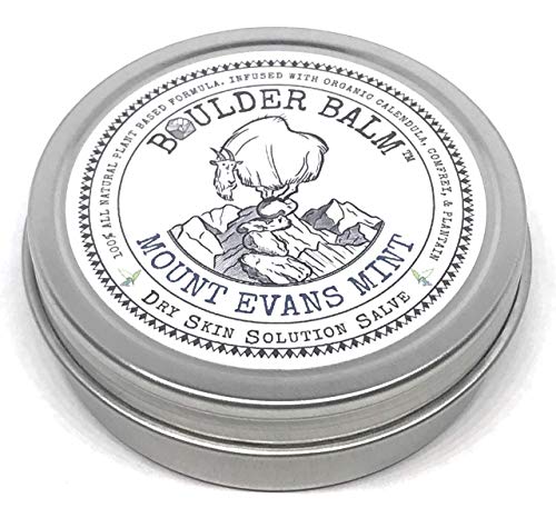 Boulder Balm: Dry Skin Salve for Active Hands & Body Hemp Oil Herb Infused Healing Balm Handcrafted for Rock Climbing (Mount Evans Mint Scent) 2oz Tin