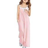 Haloumoning Girls Wide Leg Jumpsuit Kids Casual Sleeveless Romper Spaghetti Strap Overalls with Pockets and Side Slit